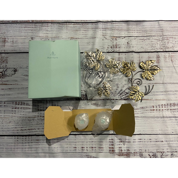 NIB PartyLite Antique Grape Leaf Sconce Pair (P7751)